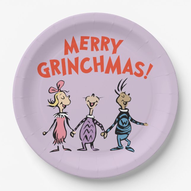 Whos Holding Hands Merry Grinchmas Pappteller (Vorderseite)