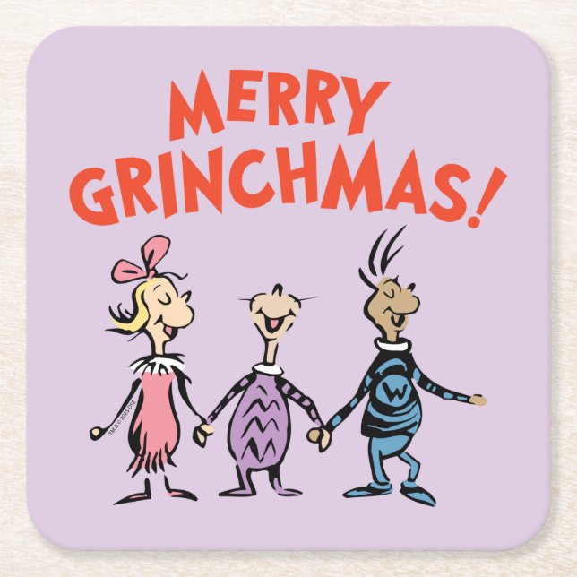 Whos Holding Hands Merry Grinchmas Rechteckiger Pappuntersetzer (Vorderseite)