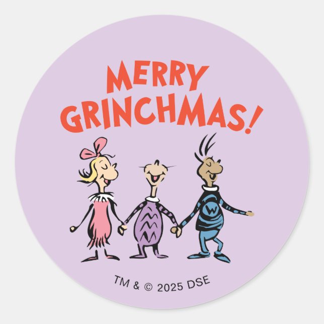 Whos Holding Hands Merry Grinchmas Runder Aufkleber (Vorderseite)