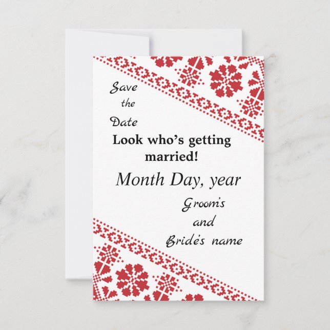 Wht and Rd Tatreez Wed. Rett/the/date Ankündigung (Vorderseite)