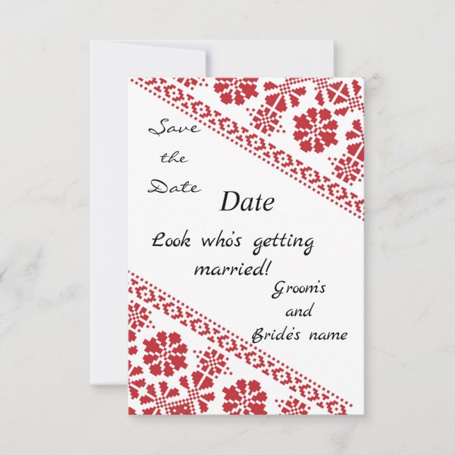 Wht and Rd Tatreez Wed. Rett/the/date Ankündigung (Vorderseite)