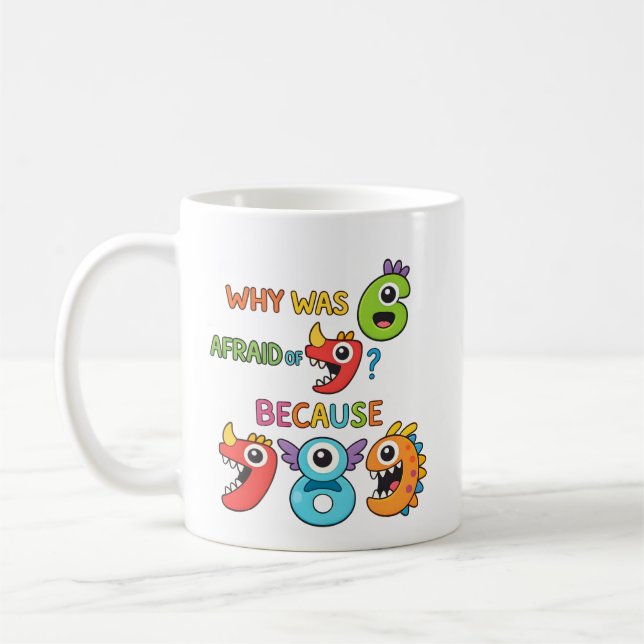 Why Was Six Afraid Funny Maths Joke Mug Kaffeetasse (Links)