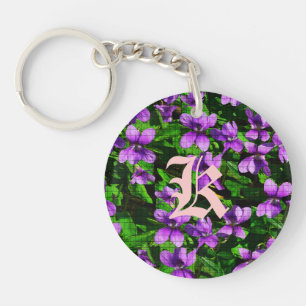 WI Staat Blume Holz Violet Mosaik Monogramm Schlüsselanhänger