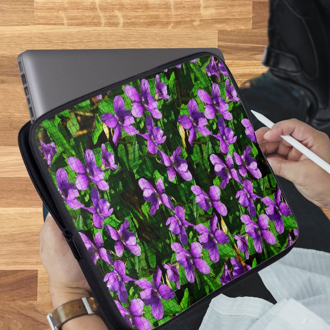 WI Staat Blume Wood Violet Mosaik Laptopschutzhülle (WI State Flower Wood Violet Mosaic Laptop Sleeve)