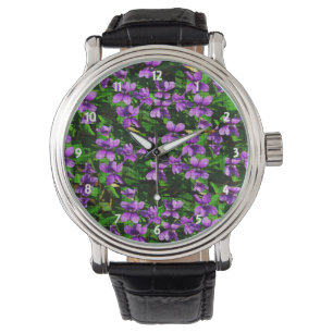 WI Staat Blume Wood Violet Mosaik Muster Armbanduhr
