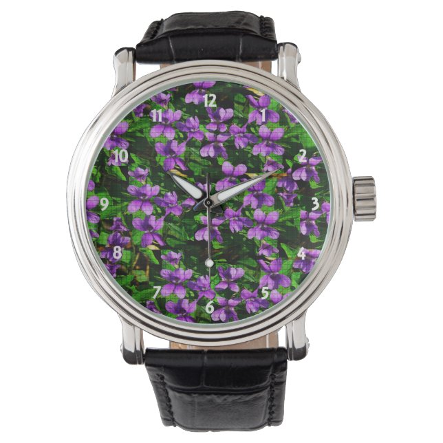 WI Staat Blume Wood Violet Mosaik Muster Armbanduhr (Vorderseite)