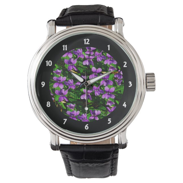 WI Staat Blume Wood Violet Mosaik Muster Armbanduhr (Vorderseite)