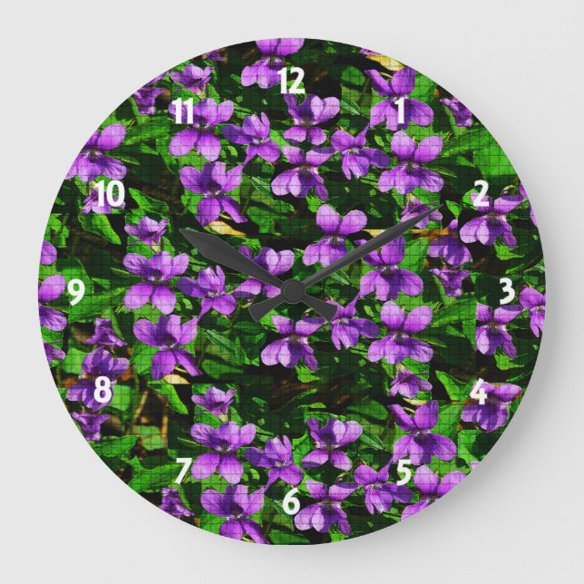 WI Staat Blume Wood Violet Mosaik Muster Große Wanduhr (Vorderseite)
