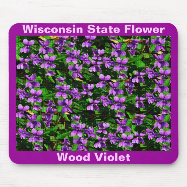 WI Staat Blume Wood Violet Mosaik Muster Mousepad (Vorne)