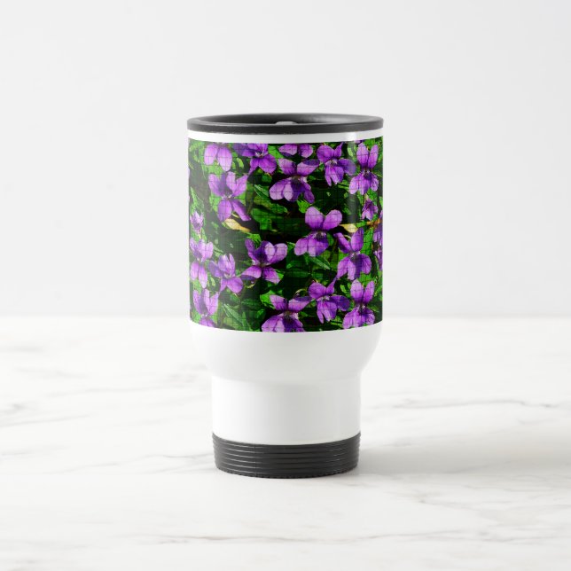 WI Staat Blume Wood Violet Mosaik Muster Reisebecher (Mittel)