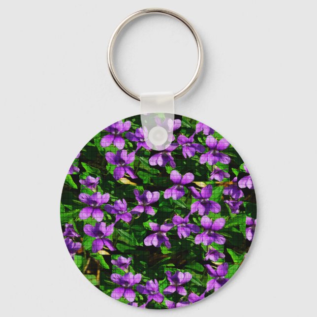WI Staat Blume Wood Violet Mosaik Muster Schlüsselanhänger (Vorderseite)