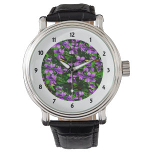 WI Staatsblume Holz-Veilchen-Mosaikmuster Armbanduhr