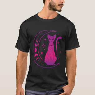 Wicca Black Cat Familiar mit dem magischen Mondkre T-Shirt