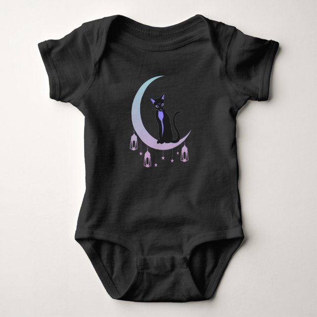 Wicca Crescent Moon Mystical Cat Pastel Goth Baby Strampler (Vorderseite)