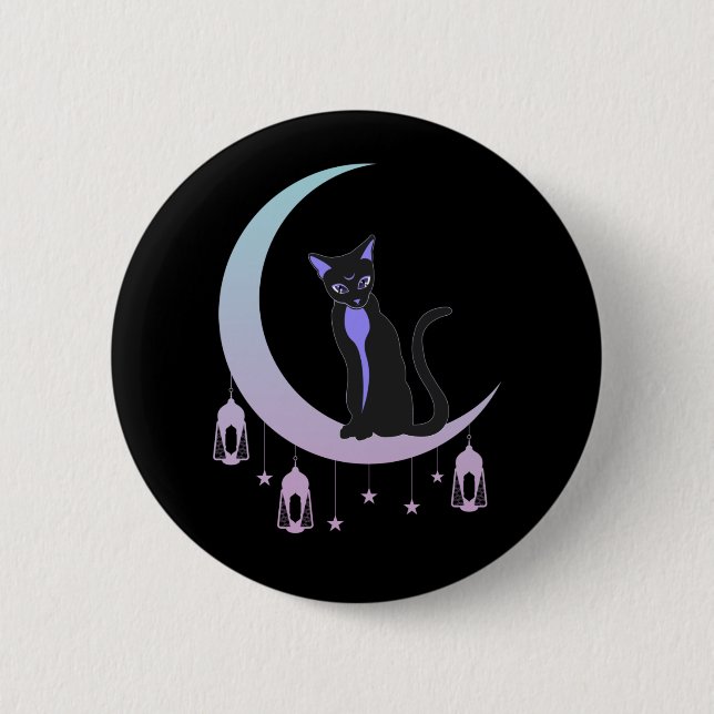 Wicca Crescent Moon Mystical Cat Pastel Goth Button (Vorderseite)