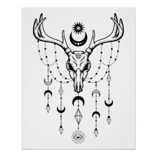 Wicca Deer Skull - Hexen Magie Poster