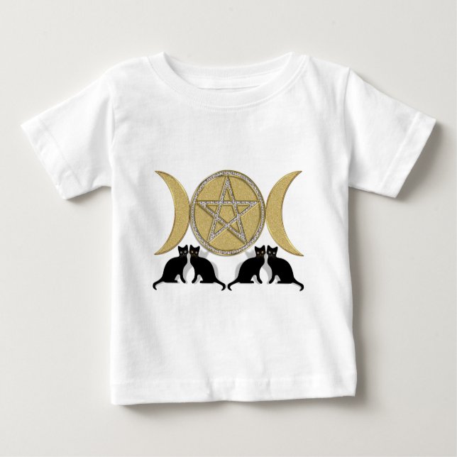 Wicca heidnische dreifache Göttinpentagram-Katzen Baby T-shirt (Vorderseite)