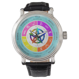 Wicca-Rad des Jahres mit Pentagramm-Uhr Armbanduhr