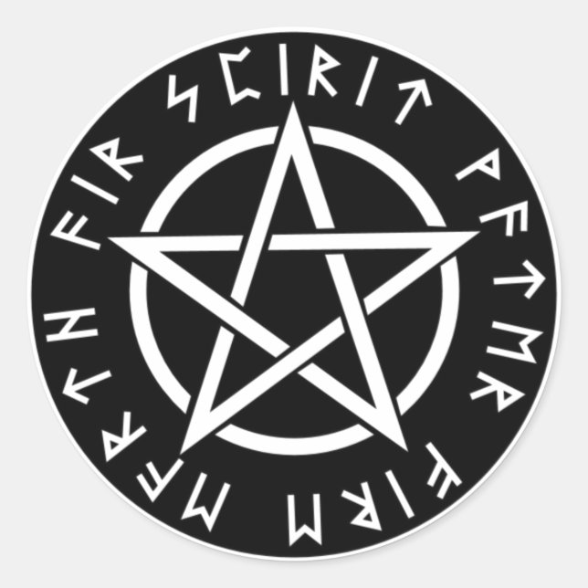 Wiccan Black Runic Pentagram Runder Aufkleber (Vorderseite)