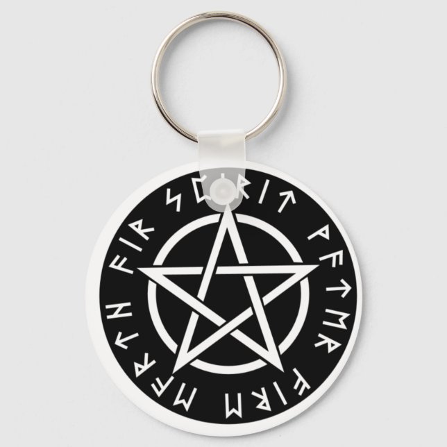 Wiccan Black Runic Pentagram Schlüsselanhänger (Vorderseite)