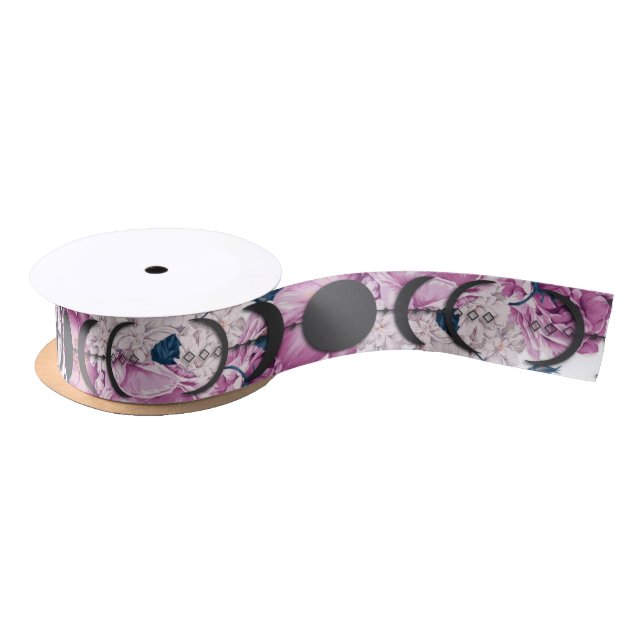 Wiccan Handfasting Pink Rose Moon Phase Satinband (Spule)