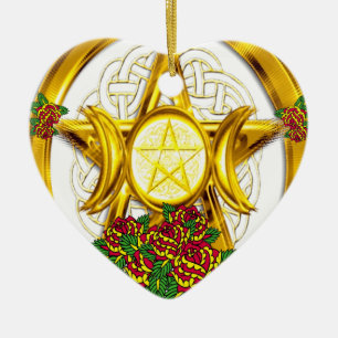 Wiccan heidnisches Pentagramm-Gold mit Rosen Keramikornament