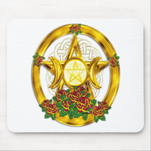 Wiccan heidnisches Pentagramm-Gold mit Rosen Mousepad