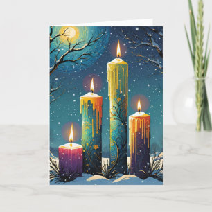 Wiccan Imbolc Regenbogenkerzen im Snowy Forest Feiertagskarte