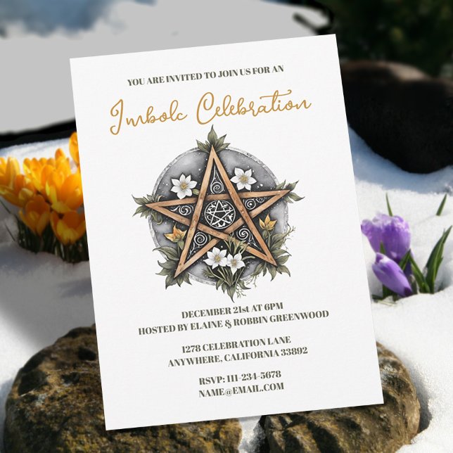 Wiccan Imboli Candlemas Pentagramm Einladung (Wiccan Imbolc Candlemas Floral Pentacle Holiday Invitation)