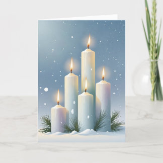 Wiccan Imboli White Candles in Snowy Forest Feiertagskarte