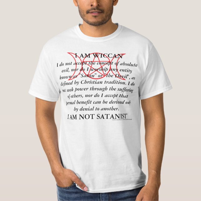 Wiccan, nicht Satanist T-Shirt (Vorderseite)