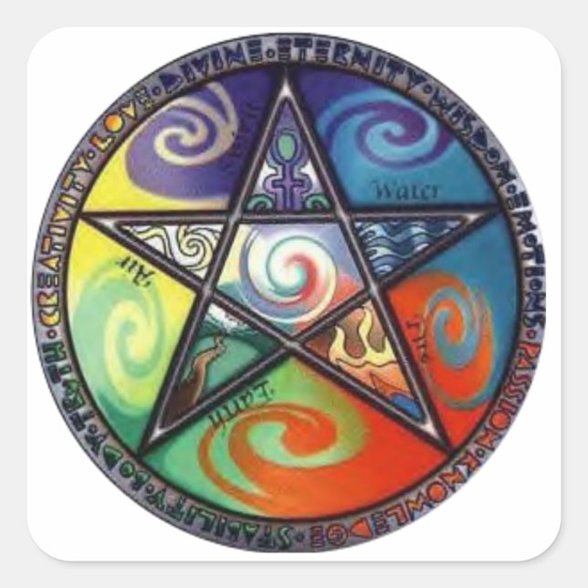 Wiccan Pentagram Quadratischer Aufkleber (Vorderseite)