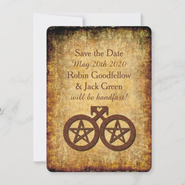 Wiccan Rustic Save the Date Card Gay Handfasts (Vorderseite)
