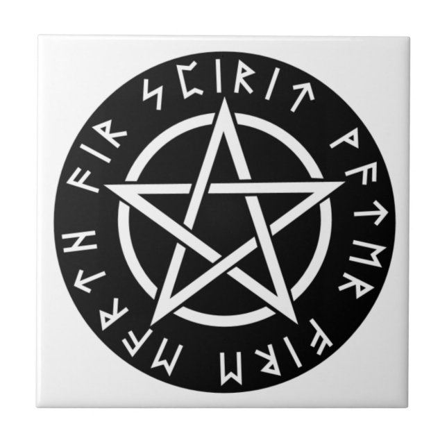 Wiccan schwarzer Runic Pentagram Fliese (Vorderseite)