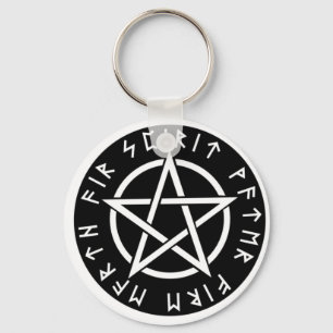 Wiccan schwarzer Runic Pentagram Schlüsselanhänger