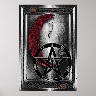 Wiccan Silver Cresent Moon & Pentagramm Poster