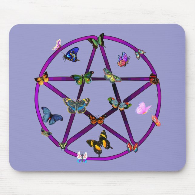 Wiccan Stern und Schmetterlinge Mousepad (Vorne)