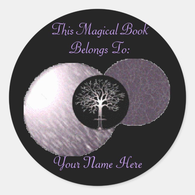Wiccan Tree - Triple Moon Book Plate Runder Aufkleber (Vorderseite)
