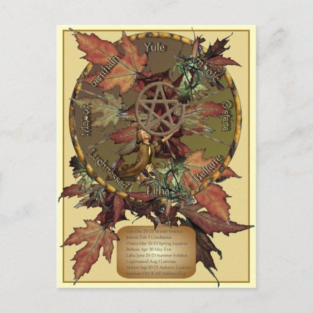 Wiccan Wheel mit Pentagramm Postkarte (Vorderseite)