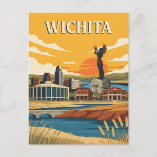 Wichita Kansas Flussufer Vintage-Reiseposter Postkarte