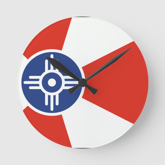 Wichita Kansas ICT Flag Runde Wanduhr (Vorderseite)