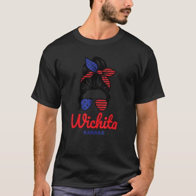 Wichita Kansas Retro Messy Bun T-Shirt (Vorderseite)