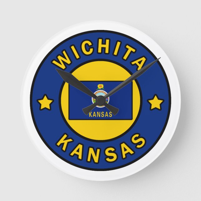 Wichita Kansas Runde Wanduhr (Vorderseite)