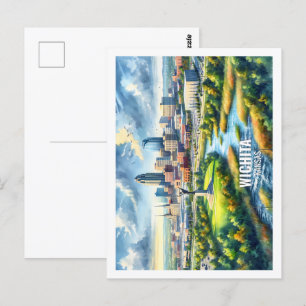 Wichita Kansas USA Berühmter Reiseort Wasserfarbe Postkarte