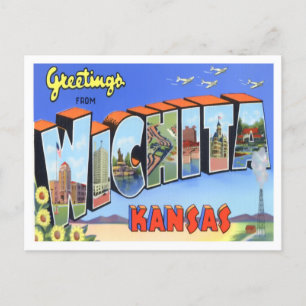 Wichita, Kansas Vintage Große Buchstaben Postkarte