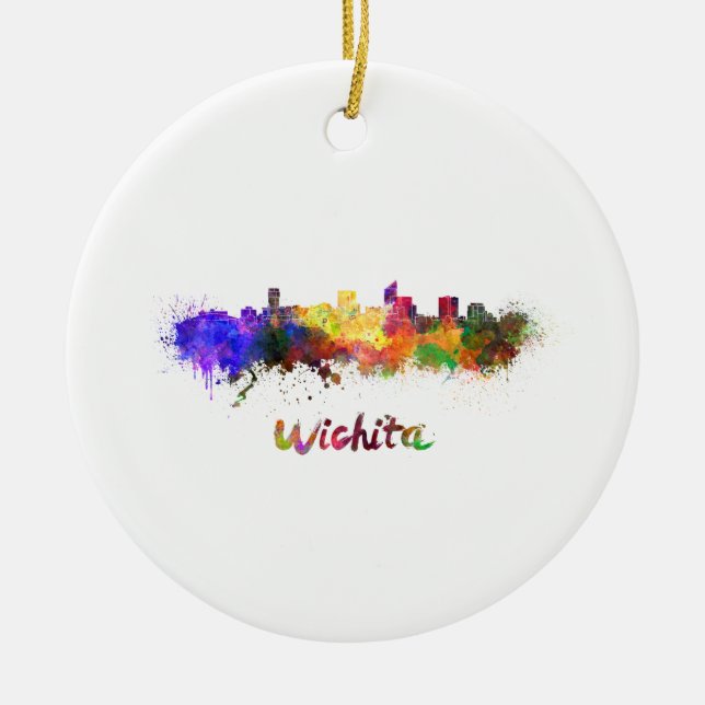 Wichita Skyline in Aquarellfarbe Keramikornament (Vorne)