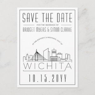 Wichita Wedding   Stilisierte Skyline Save the Dat Postkarte