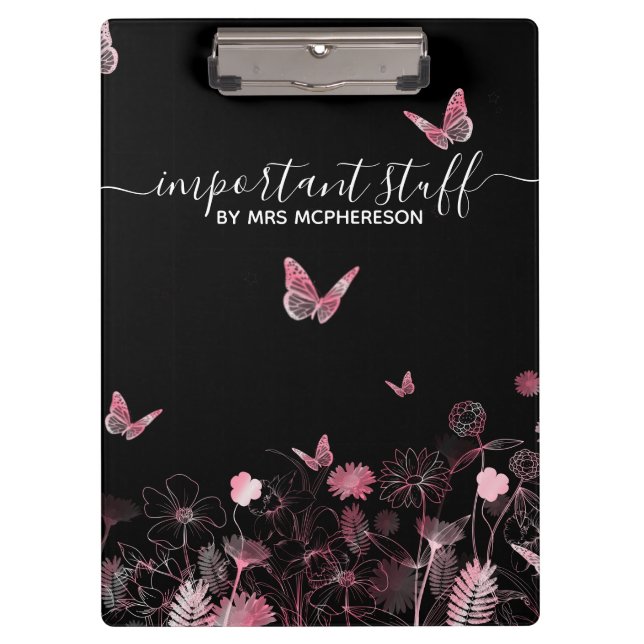 Wichtige Dinge Blume mit Schmetterlingen Klemmbrett (Vorderseite)