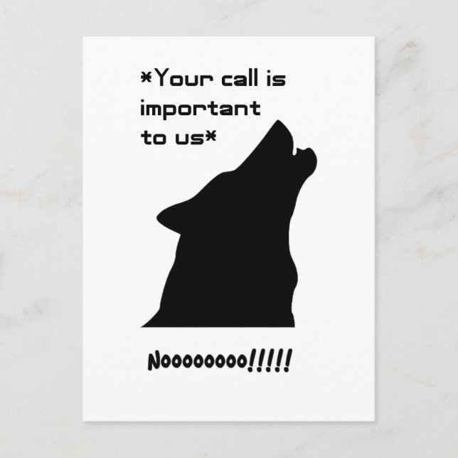 Wichtiger Call Funny Wolf Customer Service Cartoon Postkarte (Vorderseite)