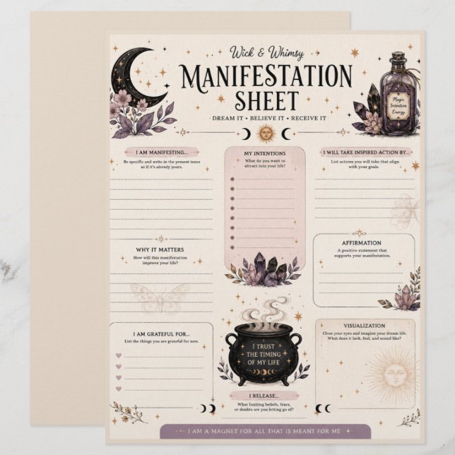 Wick & Whimsy Manifestationsblatt Briefbogen (Vorne/Hinten)